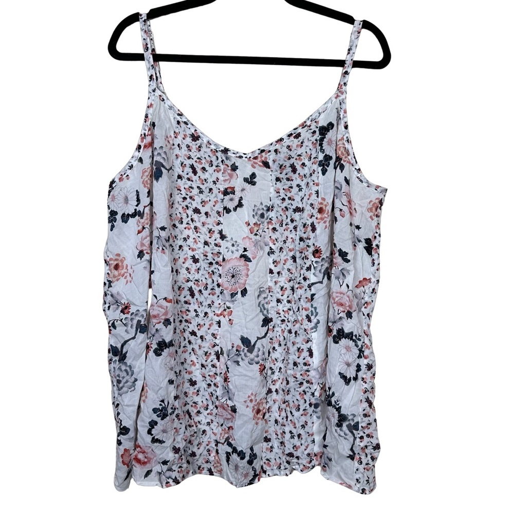 Torrid Floral Patchwork Flowy White Red Summer Spring Tank Top Blouse 2X